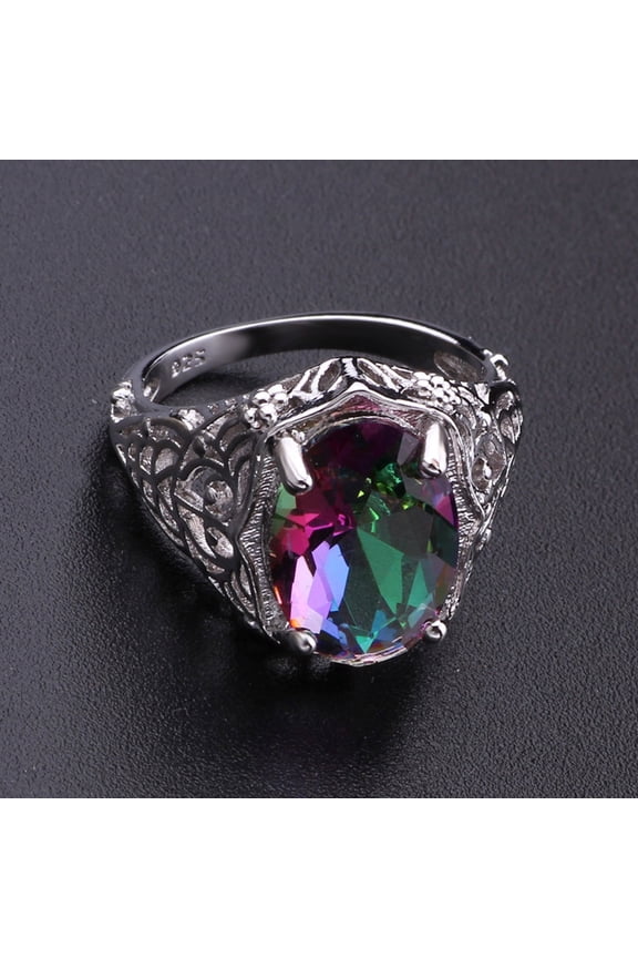 Womens Ring Colorful Round Zircon Alloy Silver Ring Jewelry Party Party Gift Ring