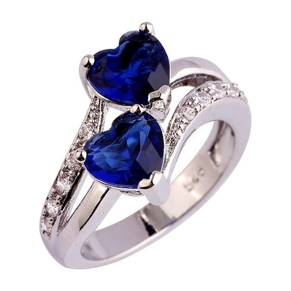 TIHLMK Womens Ring Women Famale Fashion Lover Jewelry Heart Cut Rainbow & White Gemstone Ring