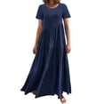 thumbnail image 1 of TIHLMK Sexy Dresses for Women Sales Clearance Women's Summer Fashion Loose Long Dress Short Sleeve Round-Neck Asymmetric Swing Layered Beach Long Dress Gift for Women, 1 of 4