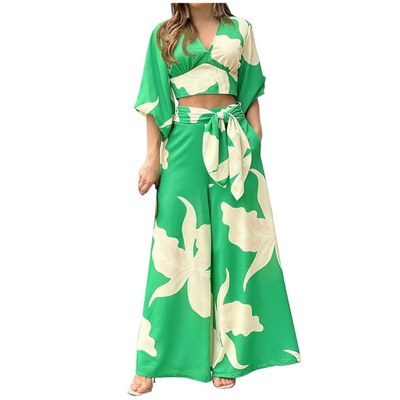 TIHLMK Shirt and Pants Set for Women Fashion Women Print V-Neck High Waist Casual Long SLeeve Top+ Pant Set Gifts for Women
