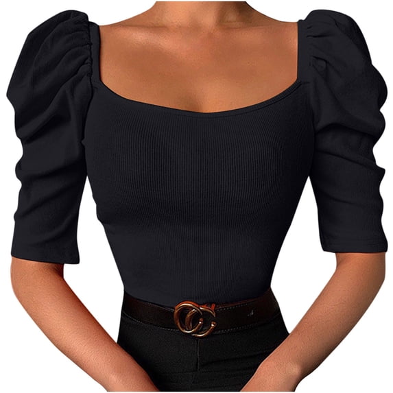 TIHLMK Shirts for Women Black Sales Clearance Women's Fashion Slim Fit Comfortable Short Sleeve Solid Color Round Neck Top Gift for Womens Tops