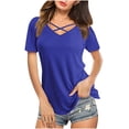 thumbnail image 1 of TIHLMK Shirts for Women Blue Women Casual Short Sleeve Flared Sleeves V-Neck Solid Loose T-Shirt Blouse Tops Gift for Womens Tops, 1 of 7