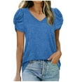 thumbnail image 1 of TIHLMK Shirts for Women Blue Women Loose Casual Short Sleeve V-Neck Solid Casual Blouse T-shirt Tunic Tops Gift for Womens Tops, 1 of 9