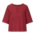 thumbnail image 1 of TIHLMK Shirts for Women Women's Casual Round Neck Half Sleeve Solid Loose Shirt Hallow Out Cotton And Linen Blouse Tops Red, 1 of 6