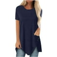thumbnail image 1 of TIHLMK Shirts for Women Navy Women Plus Size Button Solid Round Neck Short Sleeve Irregular T-shirt Blouse Tops Gift for Womens Tops, 1 of 6
