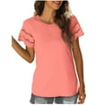 thumbnail image 1 of TIHLMK Shirts for Women Pink Women's Fashion Casual Shoulder Short Sleeve Solid Color T-Shirt Top Blouse Gift for Womens Tops, 1 of 6