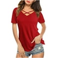 thumbnail image 1 of TIHLMK Shirts for Women Red Sales Clearance Women Casual Short Sleeve Flared Sleeves V-Neck Solid Loose T-Shirt Blouse Tops Gift for Womens Tops, 1 of 7