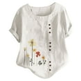 thumbnail image 1 of TIHLMK Shirts for Women White Women Casual Plus Size O-Neck Printed Loose Button Tunic Shirt Blouse Tops Gift for Womens Tops, 1 of 3