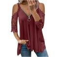 thumbnail image 1 of TIHLMK Shirts for Women Wine Sales Clearance Women Casual Lace Half SleeveＶ-Neck Zipper Hollow Out T-Shirt Blouse Tops Gift for Womens Tops, 1 of 4