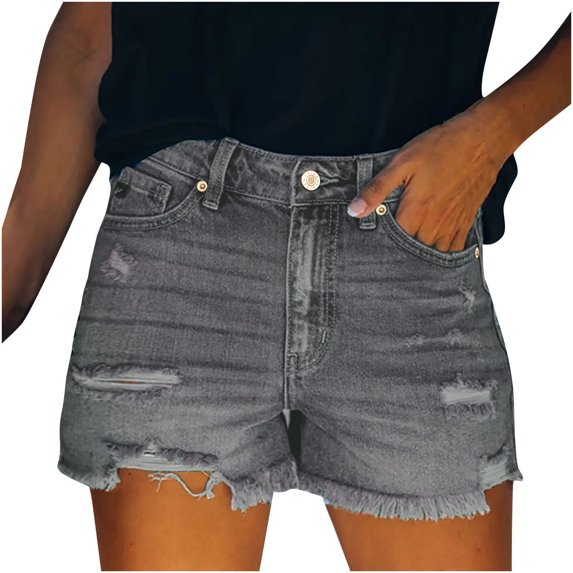 TIHLMK Short Pants for Women Fashion Womens Pocket Solid Jeans Denim Pants Female Hole Bottom Casual Shorts Gift for Women