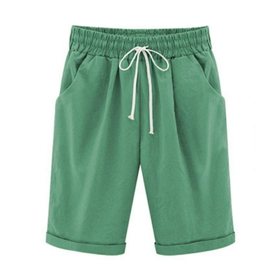 TIHLMK Short Pants for Women Women's Summer Solid Five Points Large Size Cotton Linen Pants Casual Pants Gift for Women