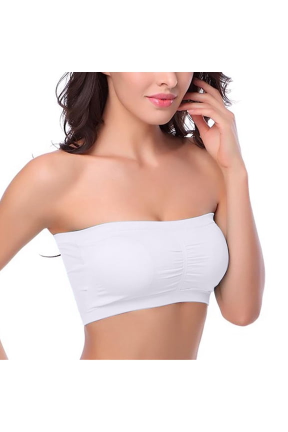 Women's One-Piece Strapless Polishing Bra Bandeau with High Elastic Band - Soft Polyester Underwear for All-Day Comfort