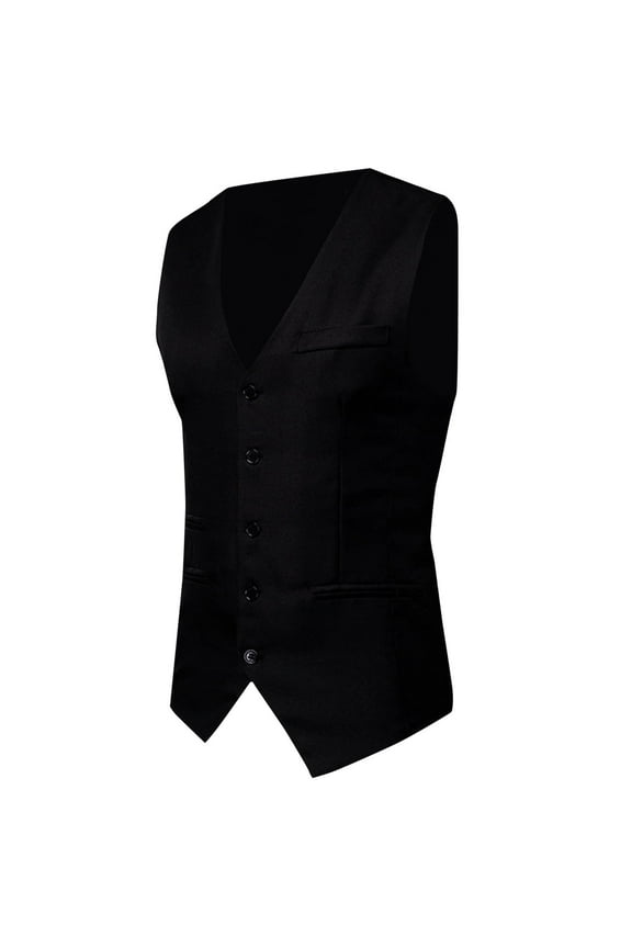 Suit Coat Men Vest V-Neck Sleeveless Single-breasted Slim Fit Jacket Business Waistcoat Black