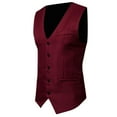thumbnail image 1 of TIHLMK Suit Coat Men Vest V-Neck Sleeveless Single-breasted Slim Fit Jacket Business Waistcoat Wine, 1 of 9