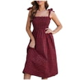 thumbnail image 1 of TIHLMK Summer Maxi Dresses for Women Women's Summer Fashion Casual Contrast Plaid Sling Bandage Midi Dress Gift for Women, 1 of 5