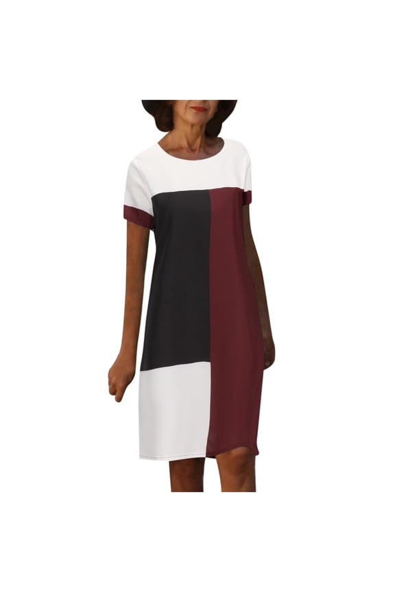 Sundresses for Women Women's Round-Neck Fashion Casual Temperament Pullover Short Sleeve Print Casual Loose Waist Mid-Skirt Dress Gift for Women