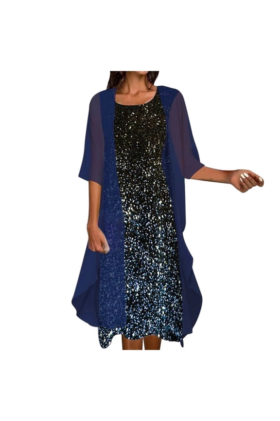 Sundresses for Women Women's Summer Half Sleeve Smock + Dress Two Piece Set Knee Length Dress Beach Dress Gift for Women