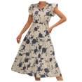 thumbnail image 1 of TIHLMK Sundresses for Women Women's Fashion Causual V-neck Tie Floral Print Slit Puff Sleeve Dress Gift for Women, 1 of 8