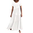 thumbnail image 1 of TIHLMK Sundresses for Women Women's Summer Fashion Loose Long Dress Short Sleeve Round-Neck Asymmetric Swing Layered Beach Long Dress Gift for Women, 1 of 4