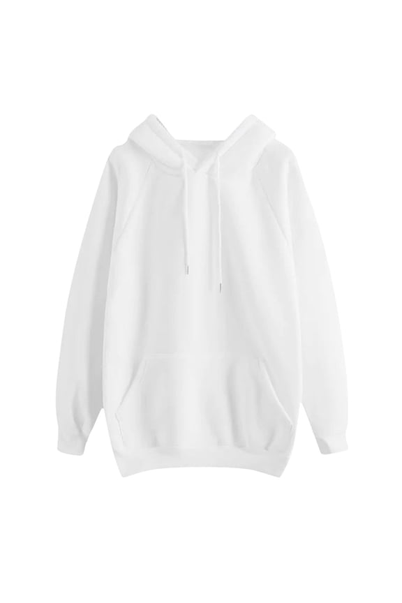 Sweatshirt Hoodies Women's Casual Solid Color Hooded Pocket Long Sleeve Pullover Sweatshirt White