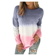TIHLMK Sweatshirt Women Plus Size Tie-Dye Printed Gradient Pullover Long Sleeve Sweatshirt Top Dark Gray