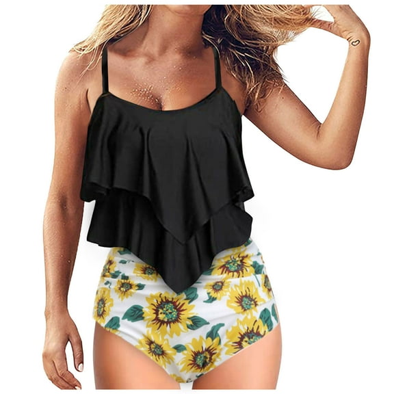 TIHLMK Women's Push-Up Padded Bikini Set & Swimsuit - Retro Swimwear with High-Cut Elastic Waist, Beach Pool Vacation Wear