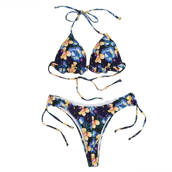TIHLMK Swimsuit for Women Women's new fashion open back strap split swimsuit printed bikini
