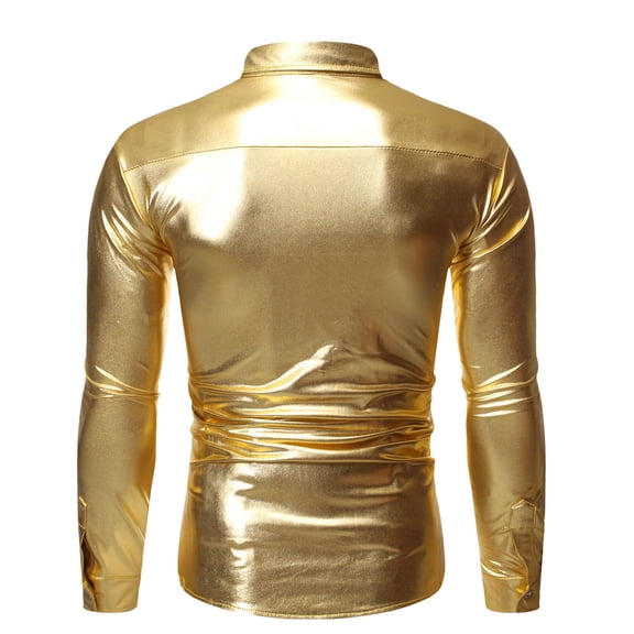 TIHLMK T-Shirts Blouse Men Autumn Lapel Cool Sequined Casual Hot Gold Process Dance Shirt Gold