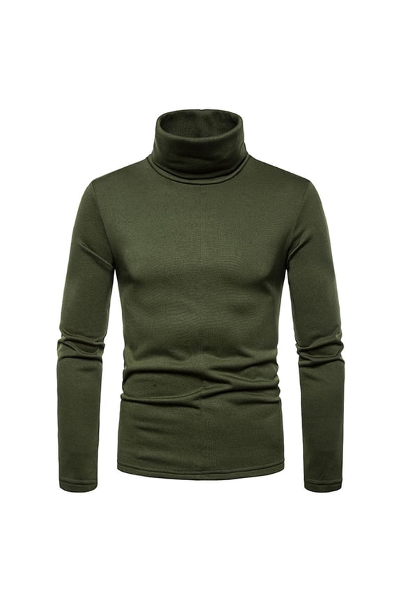 T-Shirts Blouse Men Solid Turtleneck Casual Slim Fit Pullover Warm T-shirt Bottoming Shirt Army Green