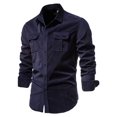 thumbnail image 1 of TIHLMK T-Shirts Blouse Men's Cotton Corduroy Long Sleeve Turndown Slim Fit Casual Top Blouse Shirt Navy, 1 of 9