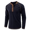 thumbnail image 1 of TIHLMK T-Shirts Blouse Men's Pullover Button Long Sleeve Bottoming Shirt Round Neck T-Shirt Top Blue, 1 of 6