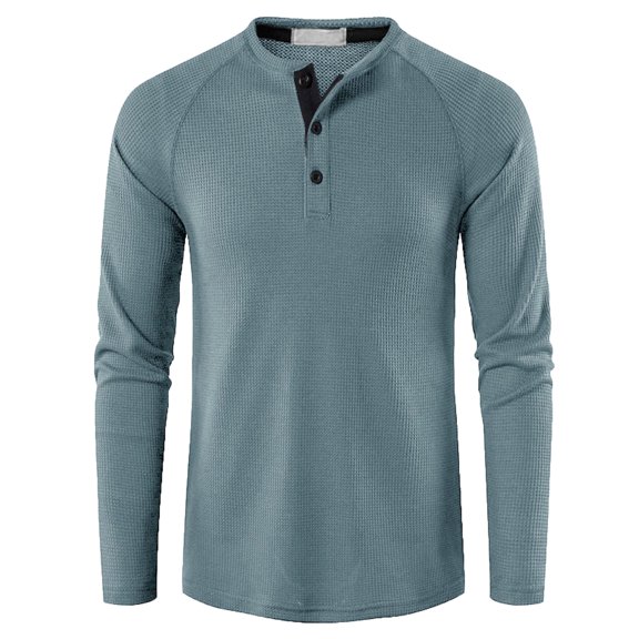 TIHLMK T-Shirts Blouse Men's Stand Collar Long Sleeve T-Shirt Solid Bottoming Shirt Wagoff Top Light Blue