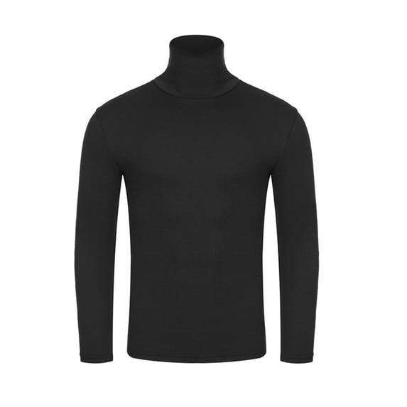 TIHLMK T-Shirts Blouse Men's Turtleneck Long Sleeve Solid Colour Stretch Slim Fit Bottoming Top Blouse Black