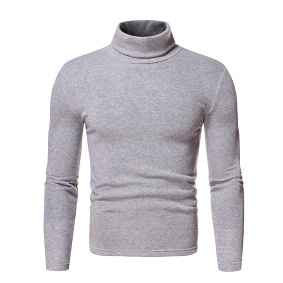 TIHLMK T-Shirts Blouse Men's Turtleneck Long Sleeve Solid Colour Stretch Slim Fit Bottoming Top Blouse Gray