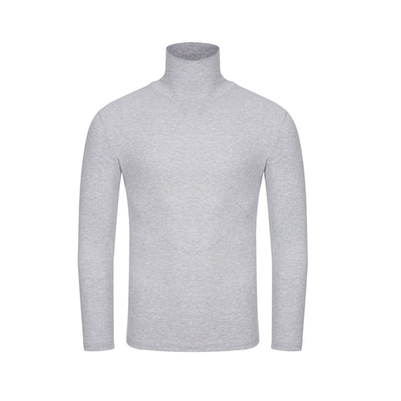 TIHLMK T-Shirts Blouse Men's Turtleneck Long Sleeve Solid Colour Stretch Slim Fit Bottoming Top Blouse Gray