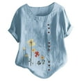 thumbnail image 1 of TIHLMK T Shirts for Women Blue Women Casual Plus Size O-Neck Printed Loose Button Tunic Shirt Blouse Tops Gift for Womens Tops, 1 of 3