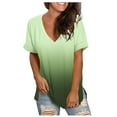 thumbnail image 1 of TIHLMK T Shirts for Women Green Women's Fashion Casual Gradient V-neck Short Sleeve Loose T-shirt Tops Gift for Womens Tops, 1 of 7