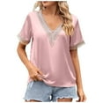 thumbnail image 1 of TIHLMK T Shirts for Women Pink Fashion Women's Summer V-Neck Lace Patchwork Short Sleeve Top Blouse Gift for Womens Tops, 1 of 7