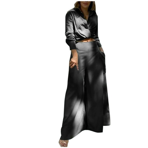 TIHLMK Track Suits for Women Set Fashion Women Solid V-Neck High Waist Casual Long SLeeve Top+ Pant Set Gifts for Women