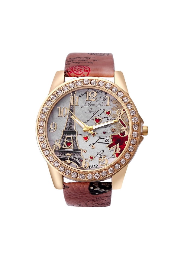 Watch for Women Fashion Women Crystal Golden Leather Analog Quartz Wrist Watch