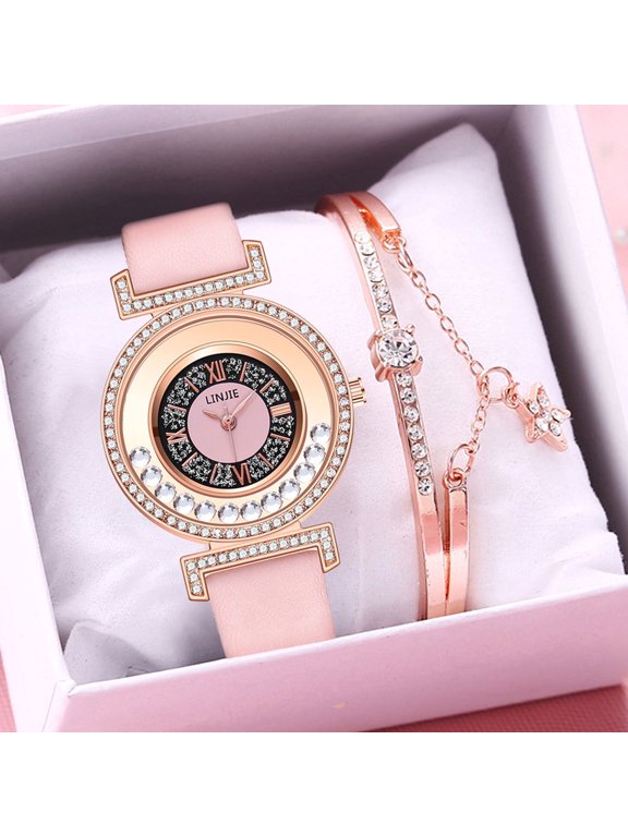 Watches for Women Linjie Ladies Fashion Quartz Watch Leather Strap Watch Analog Watch Set
