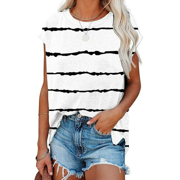 TIHLMK Women Shirts and Blouses White Women's Fashion Casual Printing O-Neck Loose Short Sleeve T-shirt Pullover Tops Gift for Womens Tops