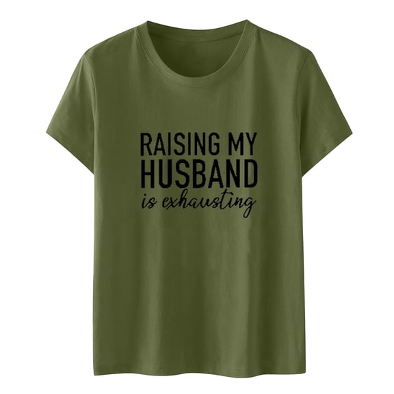 TIHLMK Women Shirts and Blouses Army Green Women's Casual Round Neck Short-sleeved Printed T-shirt Top Blouse Gift for Womens Tops