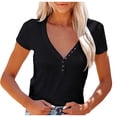 thumbnail image 1 of TIHLMK Women Shirts and Blouses Black Women Casual Short Sleeve Flared Sleeves V-Neck Solid Loose T-Shirt Blouse Tops Gift for Womens Tops, 1 of 9