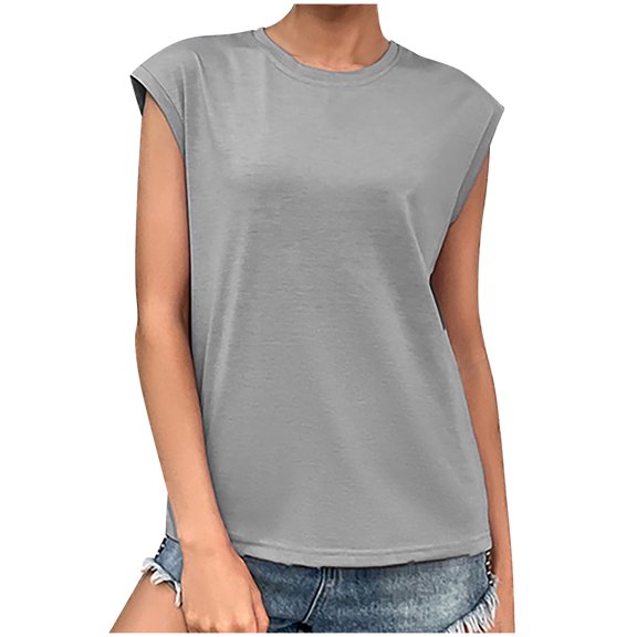 TIHLMK Women Shirts and Blouses Gray Women Casual Short Sleeve Short Sleeve Solid Pullover Blouse T-shirt Tops Loose Gift for Womens Tops