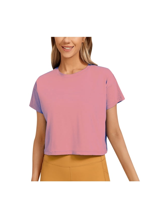 Women Shirts and Blouses Pink Women's Short Sleeve Solid Color Basics Crewneck Casual Top Pullover T-shirt Gift for Womens Tops