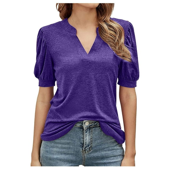 TIHLMK Women Shirts and Blouses Purple Deals Clearance Women's Summer Vintage Printed Pattern Casual Short Sleeve Tops Blouse Gift for Womens Tops