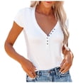 thumbnail image 1 of TIHLMK Women Shirts and Blouses White Women Casual Short Sleeve Flared Sleeves V-Neck Solid Loose T-Shirt Blouse Tops Gift for Womens Tops, 1 of 9