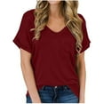 thumbnail image 1 of TIHLMK Women Shirts and Blouses Wine Women's Solid Short Sleeve V-Neck Casual Pockets Tee Tops T Shirt Gift for Womens Tops, 1 of 6