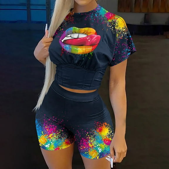 TIHLMK Women SuitsWomen's Summer Floral Print Waist Waist Suit Fashion Casual Two-Piece Suit